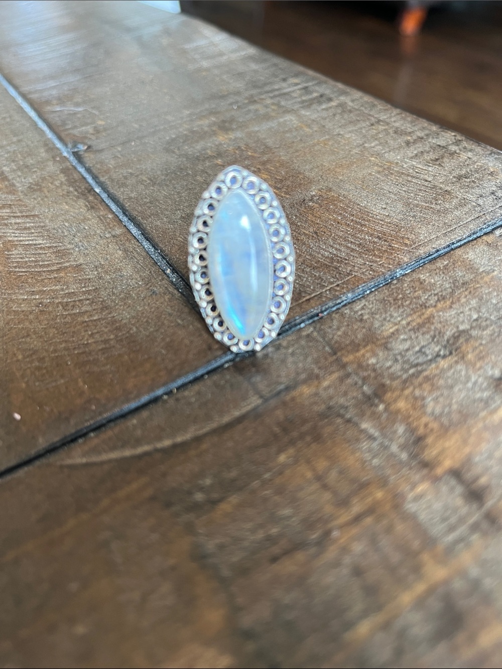 Sterling Silver Moonstone Marquise Ring- size 6.5